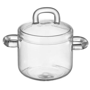 Imagem de Ciieeo Panela de vidro: Panela de sopa de vidro transparente resistente ao calor de 350 ml com tampa - Panela resistente ao calor Utensílio de cozinha para fogão Ramen