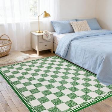 Imagem de Lacomfy Tapete quadriculado 1,5 x 1,5 m, moderno, abstrato, zebra, búfalo, xadrez, quarto, listrado, chique, quadriculado, sala de estar, escritório, decoração de casa, macio, antiderrapante, lavável