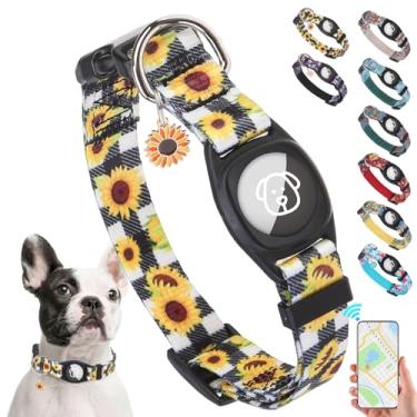 Imagem de SCENEREAL Coleira Airtag para cães pequenos e médios, coleira para filhotes com suporte durável para AirTag, compatível com Apple Air, antiperda ajustável, macia, confortável, estilo único, girassol P