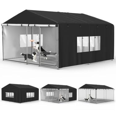 Imagem de MUTUSHI Capa de canil para cães ao ar livre 25 cm P x 25 cm L x 18 cm A cobertura total preta com janela de PVC transparente e proteção de malha respirável para todos os climas apenas para várias