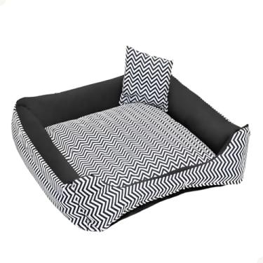 Imagem de Cama + Almofada Pet Luxo Média Impermeável com Zíper 50x50x15 cm Poliéster e Algodão para Cães e Gatos até 12kg Preto