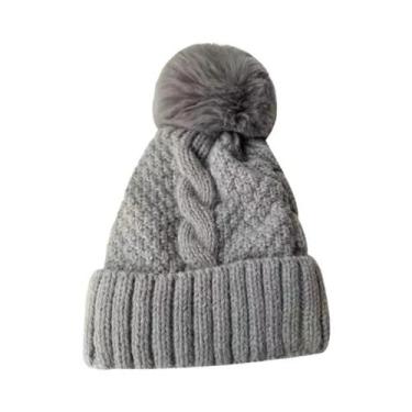 Imagem de Gorro De Inverno Feminino Grosso De Pelúcia Com Pompom De Pele, Versát