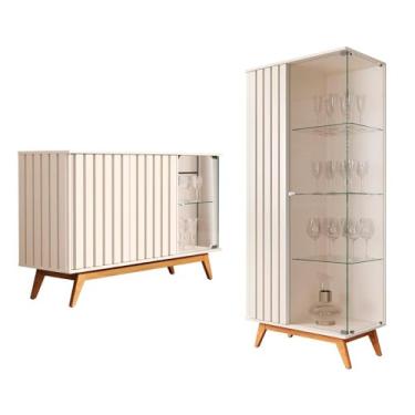 Imagem de Conjunto de Cristaleira e Aparador Buffet Açai com 3 Portas Off White