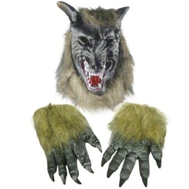Imagem de Máscara de cabeça de lobo Horror Devil com luvas para festa de Hallowe