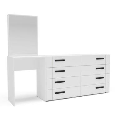Imagem de Cômoda e Penteadeira Moderna com Espelho 8 Gavetas 210cm Lisboa Polito
