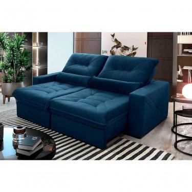 Imagem de Sofá Retrátil Reclinável Sevilha 2,50m Suede Velut Azul Marinho Molas Ensacadas - King House