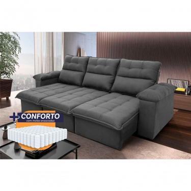Imagem de Sofá Retrátil Reclinável Verona 2,30m Suede Velut Cinza Molas Ensacadas - King House
