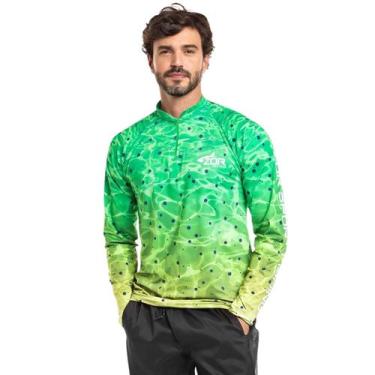 Imagem de Camiseta Raglan Zor Masculina Manga Longa Verde Dourado Casual Confort