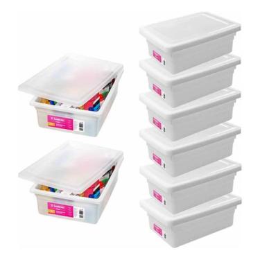 Imagem de 8 Caixa Organizadora 11L Plastico Branco Multiuso Com Tampa Sanremo
