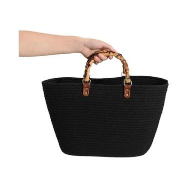 Imagem de Bolsa Feminina Listrada de Grande Capacidade - Alça de Bambu para Prai