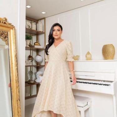 Imagem de Mullet Malha Lese Moda Evangélica Vestido Longo - Fashion, Areia, M