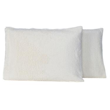 Imagem de Par De Fronhas Porta Travesseiros Em Sherpa Colorida 70cm X 50cm - Toque Lã De Carneiro Luxo Para Inverno Cor Palha