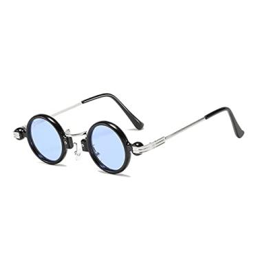 Imagem de Óculos de sol redondos vintage pequenos para homens, óculos de sol de luxo, espelho feminino, tons góticos femininos, C5 preto azul, china