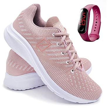Imagem de Tenis Masculino Academia e Caminhada Ultra Leve + Relógio Digital - Rosa/39
