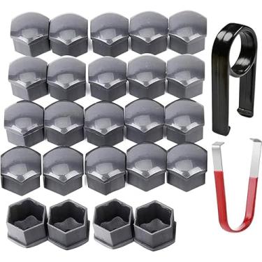 Imagem de Gebildet 24 Peças Tampa de Porca de Roda 17mm Tampas de Porcas de Parafusos de Roda, Capas de Porcas de Pneu Hexagonal com Conjunto de Ferramentas de Remoção para Carro (Cinza)
