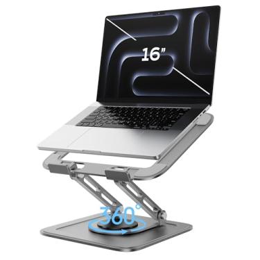 Imagem de Suporte ajustável para laptop de mesa com base 360, suporte ergonômico para laptop, suporte para notebooks MacBook Air Pro, HP, Dell, XPS, HP de 16 polegadas - cinza