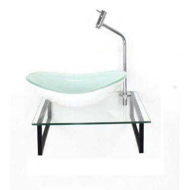 Imagem de Kit Cuba de Vidro Oval 10cm com Tampo 40cm e Suporte Branco