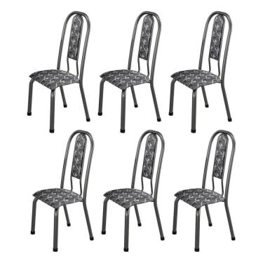Imagem de Kit com 06 Cadeiras para Sala de Jantar Fortaleza Branco/Preto/Prata