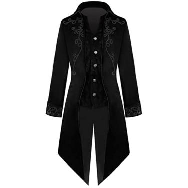 Imagem de Jaqueta masculina Steampunk vintage gótica vitoriana uniforme fantasia de Halloween, Preto, Small