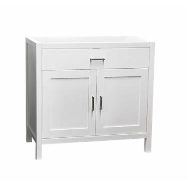 Imagem de Armário de base de pia de gaveta de banheiro independente branco 91,4 cm de largura sem tampa (branco Newport, 91,4 cm L x 21 P x 34,5 A)