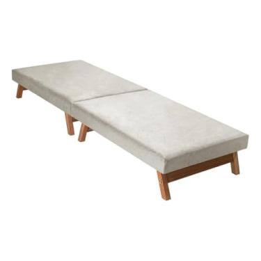 Imagem de Base Cama Box Solteiro Dobrável e Portátil 3 em 1: Cama, Colchão Dobrável e Cadeira Espreguiçadeira, Conjugada para Viagem, Camping, Hóspedes, Estrutura em Madeira e Estofado Versátil(Bege)