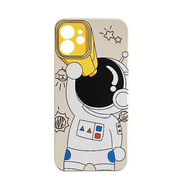 Imagem de Astronauta com telescópio Capa lisa de silicone líquido para iPhone 13 12 11 Pro Max Capa lavável leve, branca, PARA IPhone 12