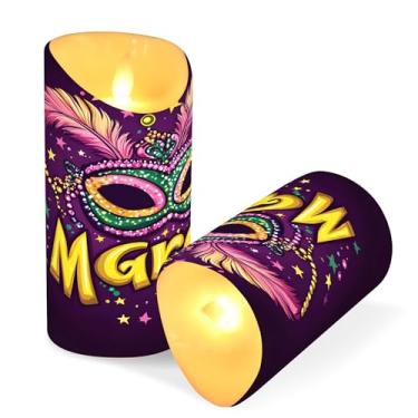 Imagem de SEHANY Máscara de carnaval velas sem chamas com controle remoto e temporizador, 2 peças de velas de pilar de LED cintilantes operadas por bateria para decoração de festa de casamento, dia dos