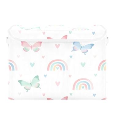 Imagem de Burbuja Caixa de armazenamento de borboletas arco-íris com tampa e alças, grande caixa de armazenamento dobrável para prateleiras armário quarto escritório organizador