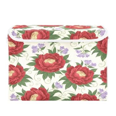 Imagem de Burbuja Caixa de armazenamento floral com tampa e alças, grande caixa de armazenamento dobrável para prateleiras armário quarto escritório organizador