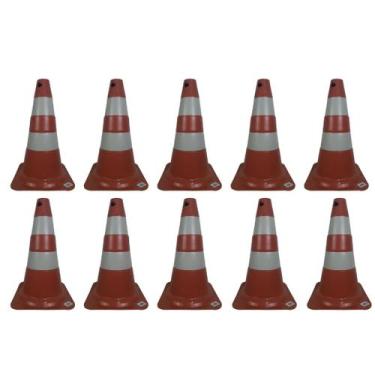 Imagem de Kit C/10 Cones de Sinalização Transito Laranja/BrancoPLT50cm - 1 Fit