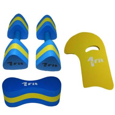 Imagem de Par de Halter Hidro G Azul/Amarelo + Poliboia + Prancha de Natação Cor