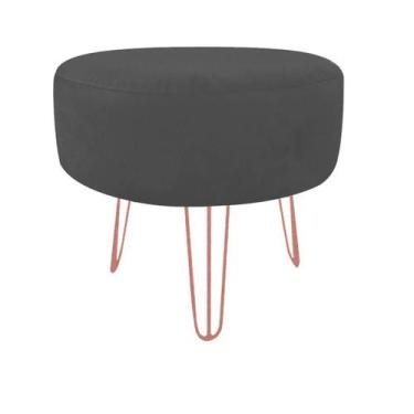 Imagem de Pufe Puff Para Penteadeira Suede Preto Pés Rose Gold Luxo - Decore, Pr
