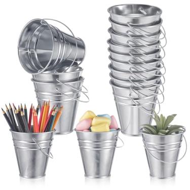Imagem de Sadnyy Pacote com 12 pequenos baldes de metal de 8,89 cm com alça, mini balde de metal galvanizado em lata para suculentas, flores, sala de aula, artesanato, lembrancinhas de festa, decoração de casa