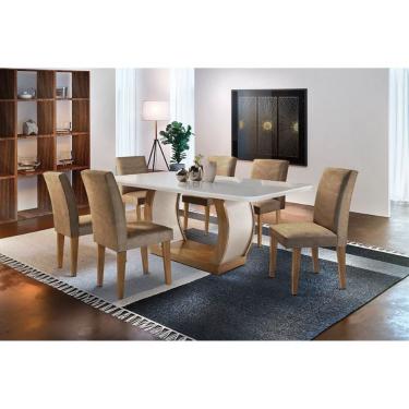 Imagem de Mesa Sala Jade Canto Curvo 180+6 Cadeiras Grécia Imbuia/Choco-Rufato
