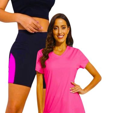 Imagem de KIT Camiseta DRY POLIAMIDA MALHA FRIA + SHORT Leg Legging REDINHA Suplex Conjunto Fitness 543-Feminino