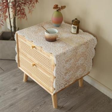 Imagem de Toalha de mesa retangular pequena de renda branca rústica bordada com recorte de flores capa de mesa de cabeceira para cômoda e cachecol para quarto, casamento, chá de bebê, decoração de casa 41 x 81