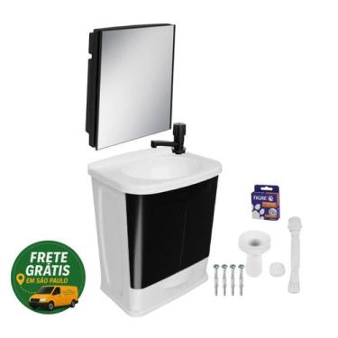 Imagem de Kit Gabinete Banheiro Plástico Pvc Lavatório Preto Astra com Armário e