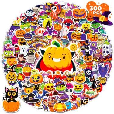 Imagem de Adesivos WAKEMOODEI Halloween Pumpkin 300 unidades para garrafas de ág