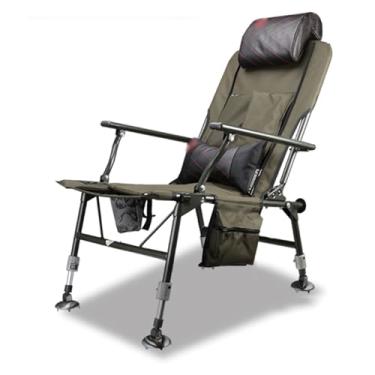 Imagem de URGDWEKJY Cadeira de pesca, cadeira reclinável com travesseiro, dobrável, pernas ajustáveis, cadeira de acampamento ao ar livre, cadeira de descanso ao ar livre, cadeira de acampamento