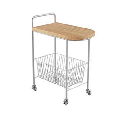 Imagem de Mesa de centro pequena removível, carrinho, mesa lateral de sofá, área de estar leve com rodas, mesa de armazenamento simples de cabeceira (cor: cinza) (branco + madeira)