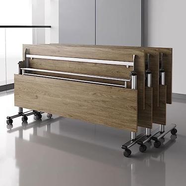 Imagem de Conjunto de 3 mesas de reunião dobráveis, mesa de treinamento móvel com rodas bloqueáveis, para salas de conferência, salas de treinamento, centros de mídia, salas de aula (C 180 x 50 x 75 cm) (C 160