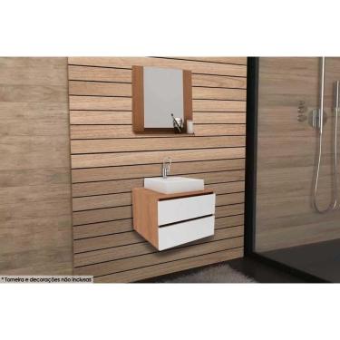 Imagem de Armário C- Balcão Banheiro Suspenso Bn3607 Cuba Bn3600 60cm E Espelho Bn3610 Amêndoa-branco - Tecno Mobili