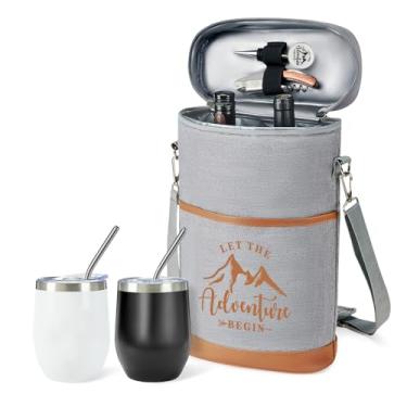 Imagem de AW BRIDAL Presentes de noivado para casais, chá de panela, aniversário de casamento, presente de noivado - Saco refrigerador de vinho com isolamento de 293 ml, copos de vinho com tampas