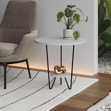 Imagem de Mesa Lateral Redonda Industrial Italy Ferro Preto E Tampo Branco