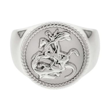 Imagem de Anel Masculino São Jorge Santo Guerreiro Feminino Regulável Banhado Prata Fé Proteção Medalha Religiosa