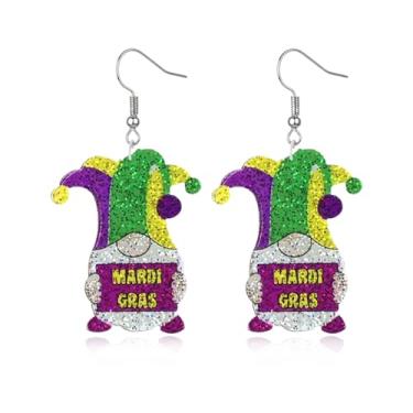Imagem de Brincos femininos de carnaval com glitter, máscara, gnomo, pingente, leve, amarelo, verde, carnaval, carnaval, acessórios para presente, Medium, Metal, Sem pedra preciosa