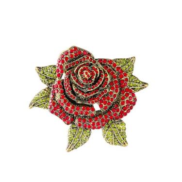 Imagem de Broche de flor rosa vintage para mulheres imitação de zircônia cúbica flores românticas broche de lapela elegante broches de corpete moda feminina baile de formatura acessório de festa de casamento