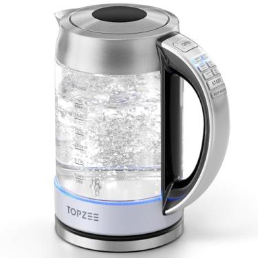 Imagem de TOPZEE Chaleira elétrica de vidro de 1,7 L para café e chá, caldeira de água quente com 6 temperaturas predefinidas, função de manter quente e memória, desligamento automático e proteção contra