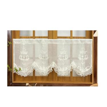 Imagem de Cortinas brancas de renda transparente com bordado floral vintage cozinha bordada cortina curta saia romântica frisada ondulada cortina café porta janela cortinas