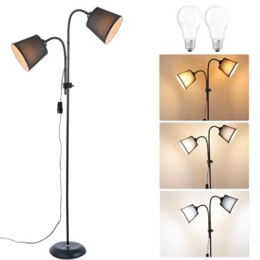 Imagem de AoMck Luminária de chão, lâmpadas de piso de metal industrial para sala de estar com lâmpadas de mesa de leitura 2 em 1 dobráveis ajustáveis para sala de estar, quarto, escritório (B2 + preto)